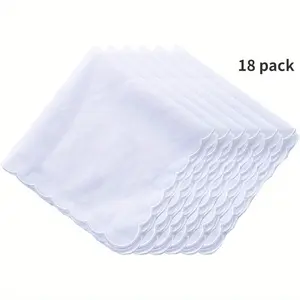 18Pack Bulk Handkerchiefs - Scalloped Edge Pocket Square Towels for DIY Embroidery, Hand Graffiti & Crafting | Soft White Hankies for Women's Fashion Accessories, Home Decor, Embroidery Supplies, Crafting Essentials, Decorative Linens, Intricate Detailing