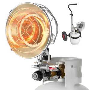 【Summervibes】VEVOR Propane Tank Top Heater with Portable Trolley, 15000 BTU Rapid Heating 180-Degree Infrared Radiant Tank Top Gas Heater for 20-40lb Propane Tanks, for Ice Fishing/ Hunting/Outdoor Single Burner