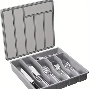 Plastic Covered Compartment Organizer Box, Kitchen Drawer Cutlery Sorting Tray, Multi Compartment Design, Durable Storage Solution for Home Organization