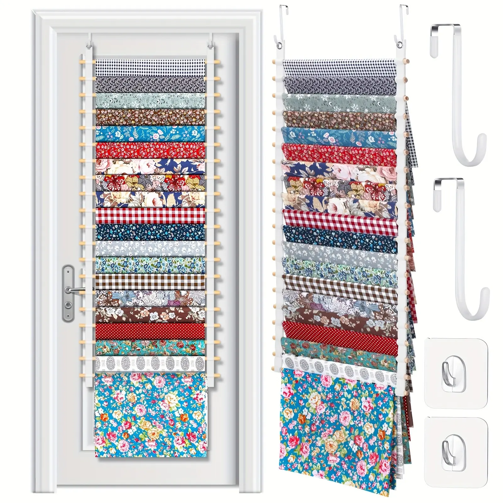 20-Shelf Hanging Wall Fabric Organizer with 4 Hooks - Over The Door Cloth Storage Shelf, 16.5 Inch Space-Saving Hanging Cabinet for Sewing Supplies, Quilting Collection, Fabric Shelves for Closet, Dorm, Apartment - Easy Installation,