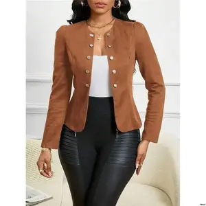 Attire tiktokLadyFourSeason / SuedeBlackButtonDetailOpenFrontJacket