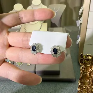 S925 sterling silver Natural sapphire earrings  with White zircon Luxurious for Women, Girl friend, Brides, Grils as &Birthday Gift, Perfect for Daily Wear and Party, Valentine's Day Gif