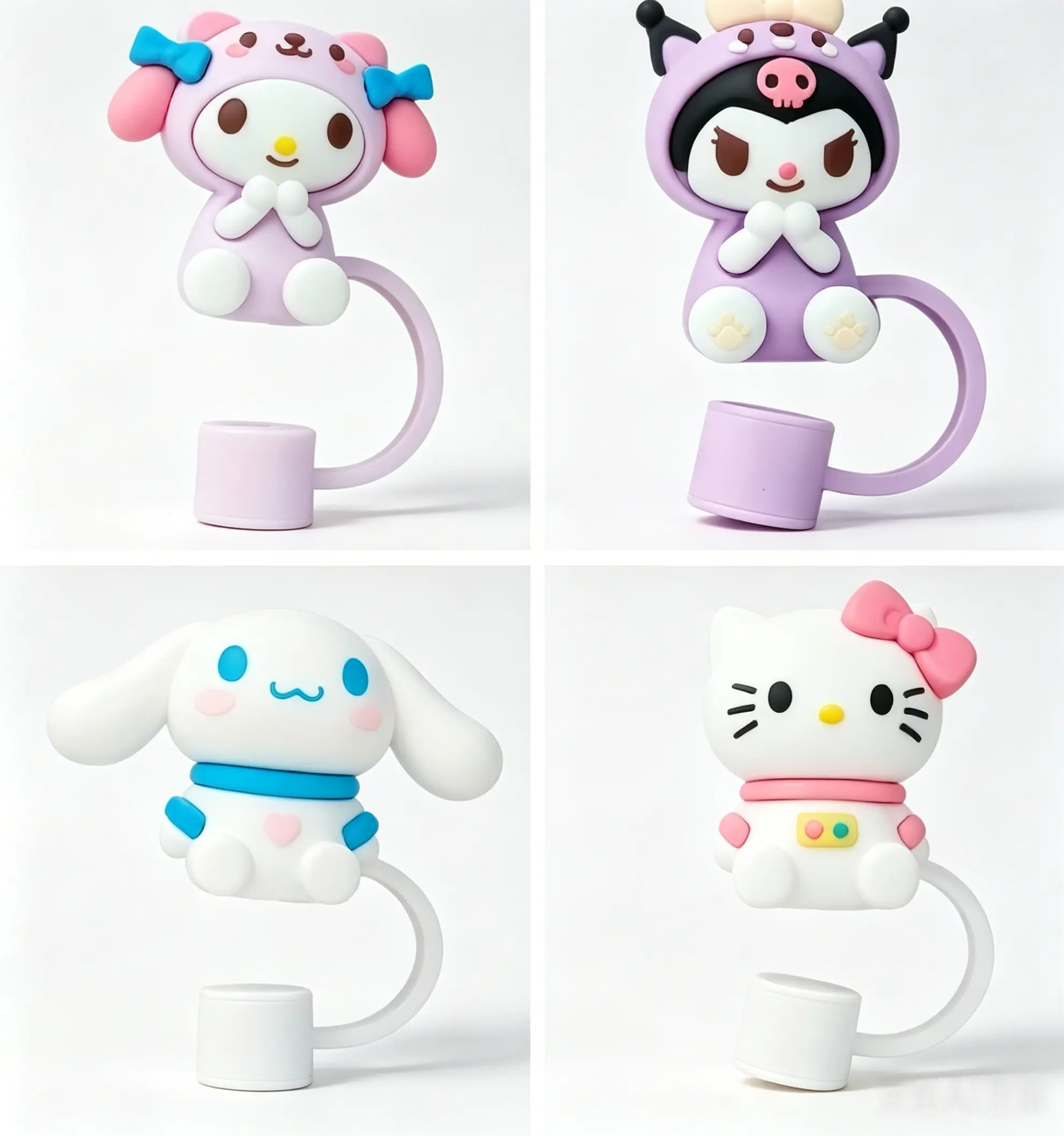 Sanrio Reusable Straw Covers, 4-Piece Set for Home & Festive Party Disposable Tableware Supplies