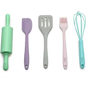 melii 5 Piece Real Mini Baking Tool Set, Cooking Tools Bakeware Silicone Spatula Steel Rolling Kitchen Handles Peace Pvc