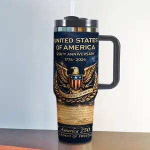 This 40oz (approximately 1.7 liter) insulated mug commemorates the 250th anniversary of U.S. Independence Day. Made of stainless steel, it keeps drinks cold effectively and is suitable for use in cars.
