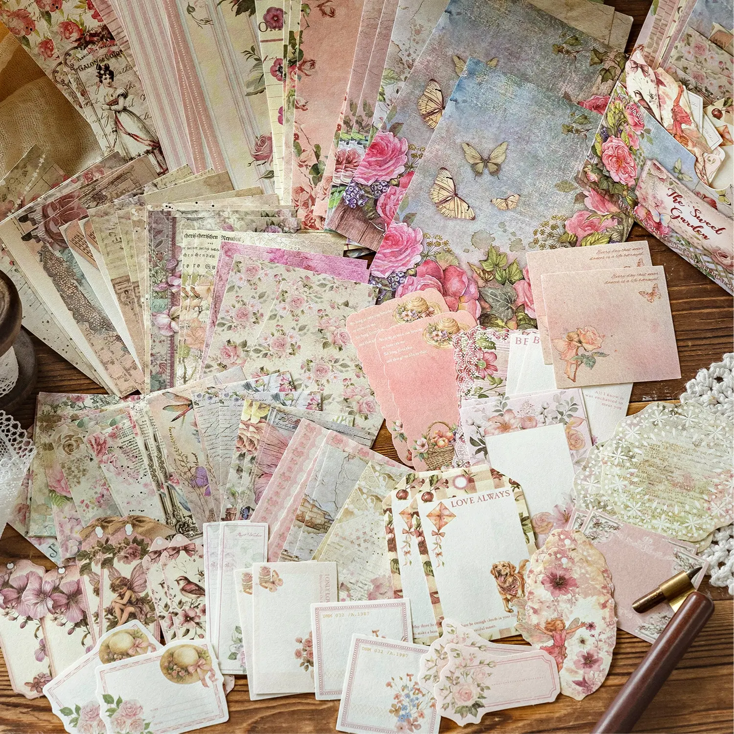 100 Sheets/bag Lightweight Paper Material, Art Craft Paper, Farmhouse Post Office Series Plant Floral Theme Decorative Craft Cute Scrapbooking Paper, Scrapbook Page, Scrapbook Materials, Scrapbooking Supplies