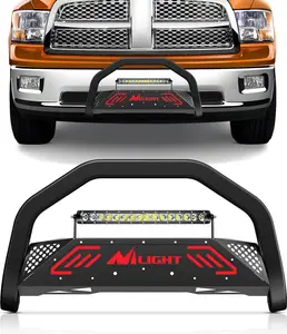 Nilight Bull Bar with Light Bar&License Plate Hole for 2009-2018 Dodge Ram 1500&2019-2024 RAM 1500 Classic (Exl Rebel Sport) Truck Brush Guard Front Bumper Push Bar w/Grille Skid Plate Light Mount