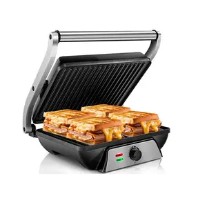 SUSTEAS 3-in-1 Indoor Electric Grill Panini Grill with Non-stick Cooking Plate Gourmet Sandwich Maker with 180 Degree Opening Steaks Burgers Drip Tray Multifunctional Tabletop Griddle 1500W Double-sided Heating Technology Household Appliances