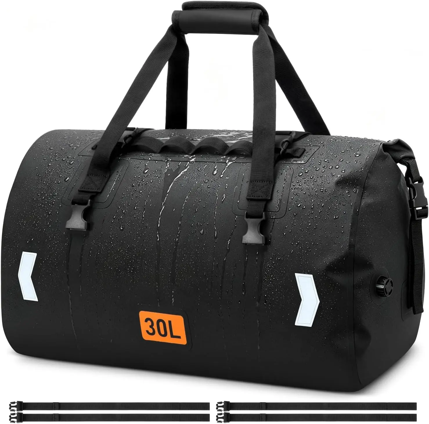 Waterproof Motorcycle Dry Bag, 30L Roll-top Motorcycle Tail Bag with Air Valve & Quick-fixed Straps, Travel Duffle Bags for Kayaking Paddle Boarding Rafting Boating Camping Riding - Black