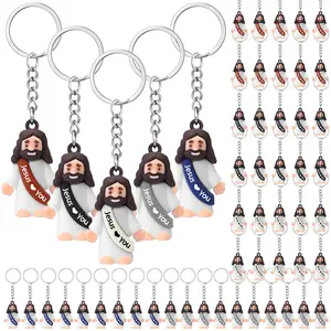24/48Pcs Mini Jesus Figurine Keychain Jesus Love You Keychain Christian Trendy Keychain for Men and Women Religious Party Favor Sunday School Baptism Gift Easter Gift Easter Eggs Stuffer