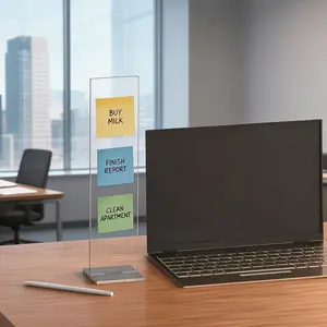 Detachable Transparent Acrylic Memo Board with Stand, Computer Screen Clip, Message Board, Office Desk Accessory, Home Office Organizer
