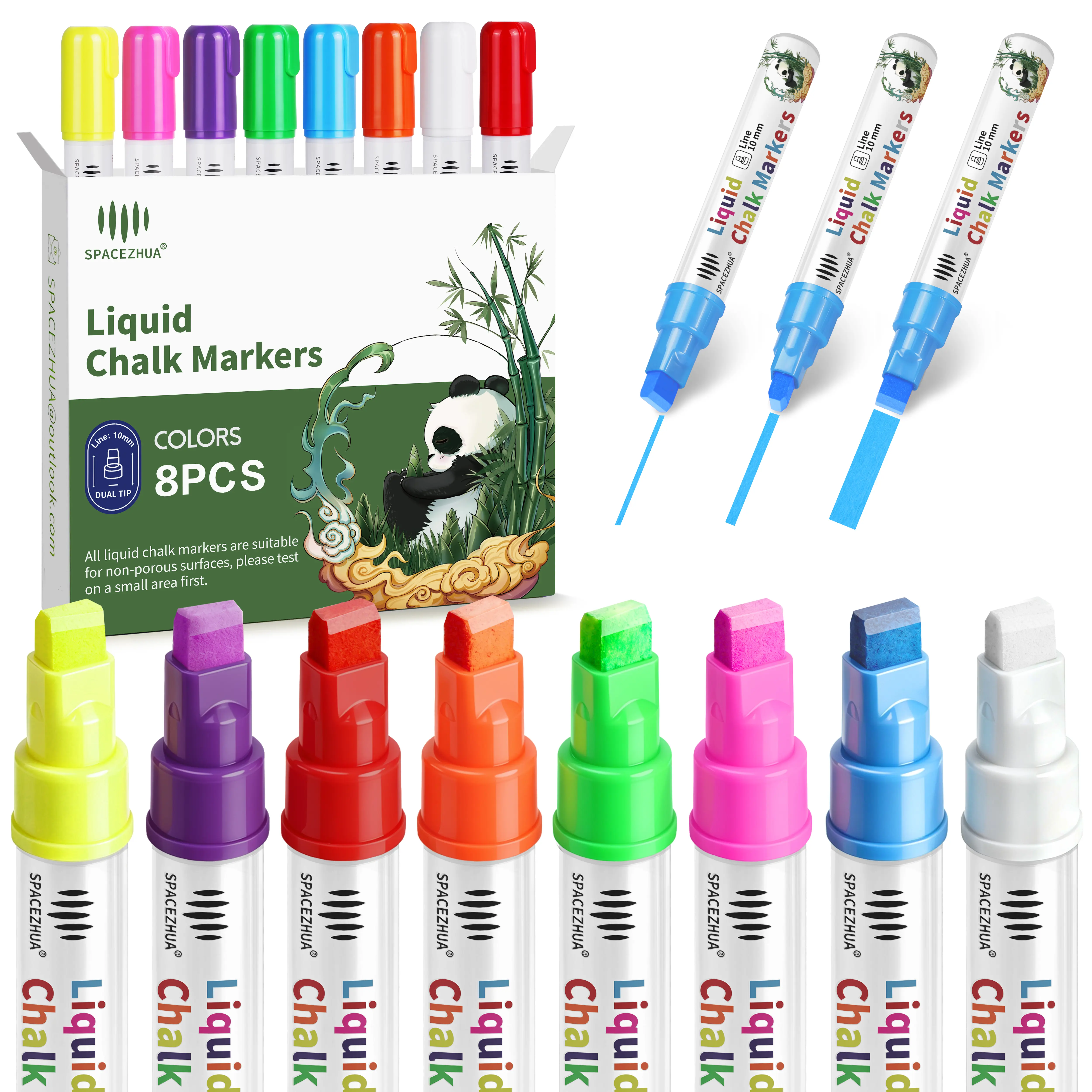 Jumbo Neon Liquid Chalk Markers - Metallic-10mm & Neon-10mm Cordless 3-in-1 Thick Wide Nib, 24 Colors, Dual-Mode Wiping Wet-Dry Erase, Universal for Store, Office/Classroom Surfaces, Marking & DIY Art Supplies (Thoroughly Cleanable)