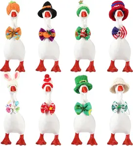 8-Piece Set: 7-Inch Mini Desktop Goose Decorations — Festive Mini Knitted Hats, Headwear Accessories, and Bow Ties; Designed Exclusively for Magnetic Desktop Goose Ornaments Decorative Decorative Fidget Figurine