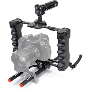 Camera Video Rig Cage,  Filmmaking Movie Making Kit with Top Handle & Arca Type Base and Two 15mm Rod Guide, Compatible with  DSLR Camera and Camcorder