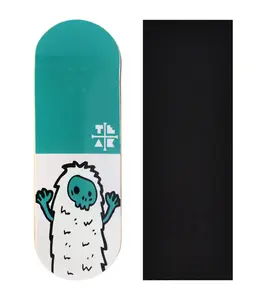 Heat Transfer Graphic Wooden Fingerboard Deck, "Teal Yeti" - 32mm x 97mm