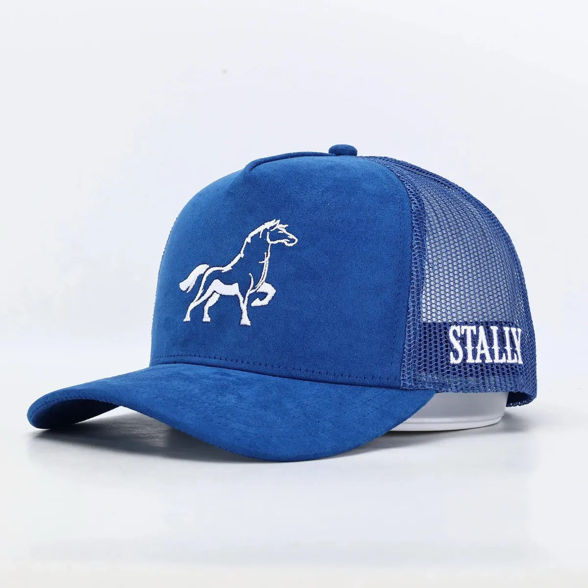 Stally Royal Blue Western Trucker Hat | Suede 5-Panel Mesh Snapback for Men and Women