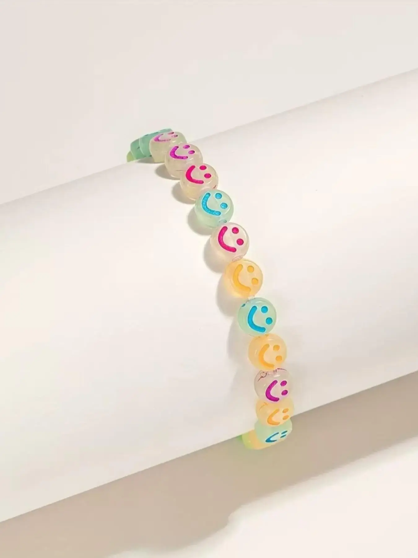 Random Color Luminous Smile Face Beaded Bracelet, Fashionable Elastic Bracelet for Women & Girls, Trendy All-match & Exquisite Jewelry for Birthday Gift