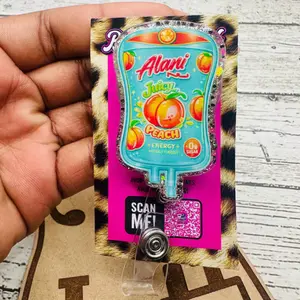 Funny Energy Drink IV Drip Acrylic Badge Reel Retractable ID Holder For Tired Nurses, Night Shift Healthcare Workers, And Medical Students