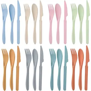 Wheat Straw Cutlery Set 8 Piece Reusable Utensils for Boys Girls Party Travel School Lunchbox  Cutlery Set