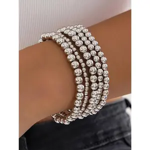 5Pcs Gold Beaded Bracelets 14K Gold Bracelets for Women Bracelet Stack Trendy Stretch Bead Bracelets Silver Bead Bracelet Dainty Jewelry for Women