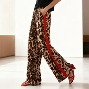 Women’s leopard print color-blocked loose casual pants for everyday wear