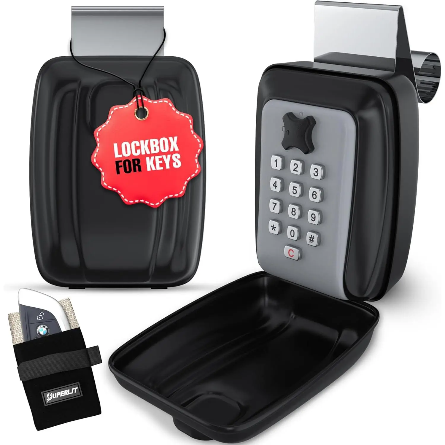 Standard Car Window Lock Box - Anti-theft Waterproof Key Lock Box for Rentals, with RFID Signal Blocker Pouch for Vehicle Keys