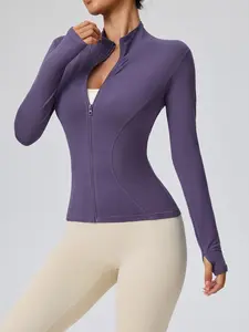 Women's Stand Collar Yoga Jacket Long Sleeve Sweat Wicking Breathable Fall Winter Slim Fit Running Training Top Fitness Sports Coat Open Front Sporty Breathable Outerwear