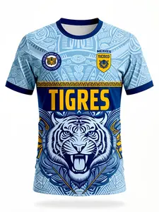 Youth Tiger Print Soccer Jersey in Light Blue Color, Breathable Round Neck Design, Versatile Training, Athletic Activewear and Casual Sportswear, Stylish Jersey