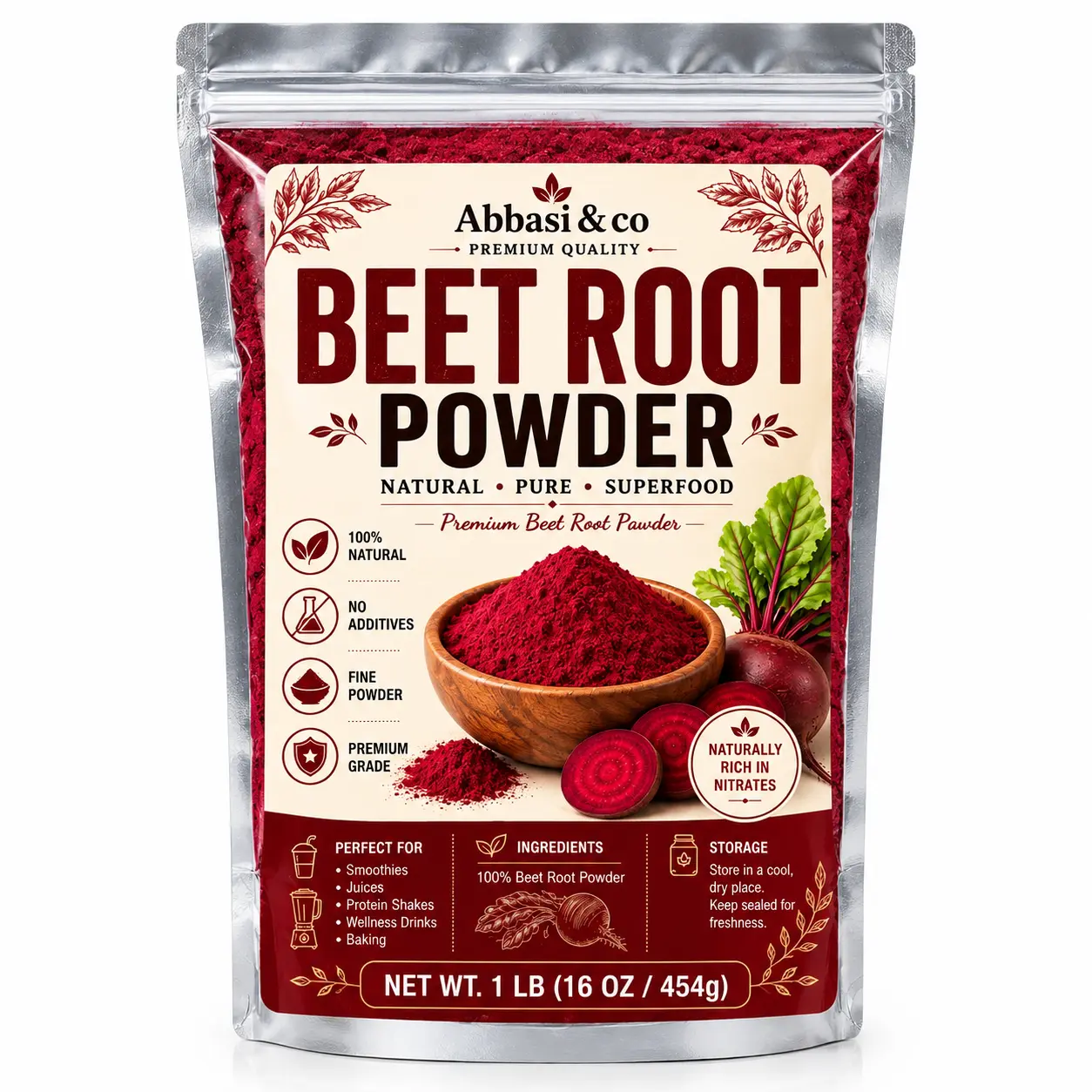 1LB USDA Organic Beet Root Powder - Iron-Rich, Pure, Non-GMO, Vegan, Caffeine-Free Superfood, Natural Red Food Coloring for Smoothies, Baking