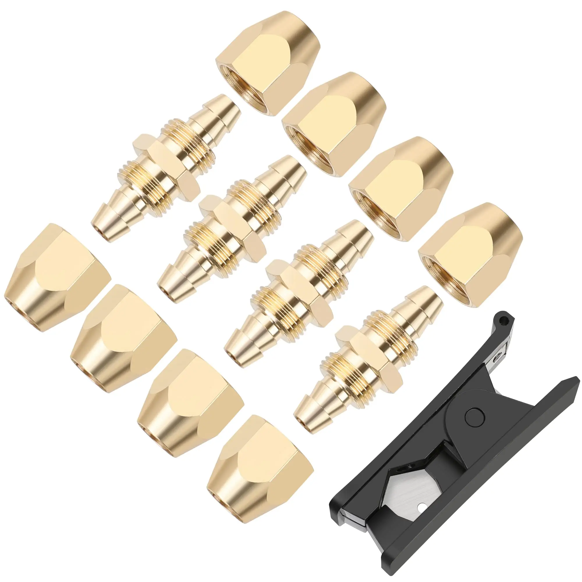 4PCS Durable Solid Brass Reusable Hose Repair Kit Fittings for 1/4 inch ID PU Polyurethane Air Hose, Field & Cutter Compatible Splicer Ends, Max 300psi, -40 to +250°F, Built for Industrial Use, Field Repair