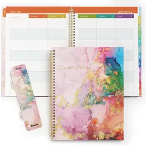 SUNEE Teacher Planner 2026-2027 Academic Year, 7 Periods Lesson Plan Book Jul 2026 - Jun 2027, 8.5"x11" Weekly Vertical Layout Monthly Organizers with Calendars, Bookmark, Waterproof Cover,Pink Marble
