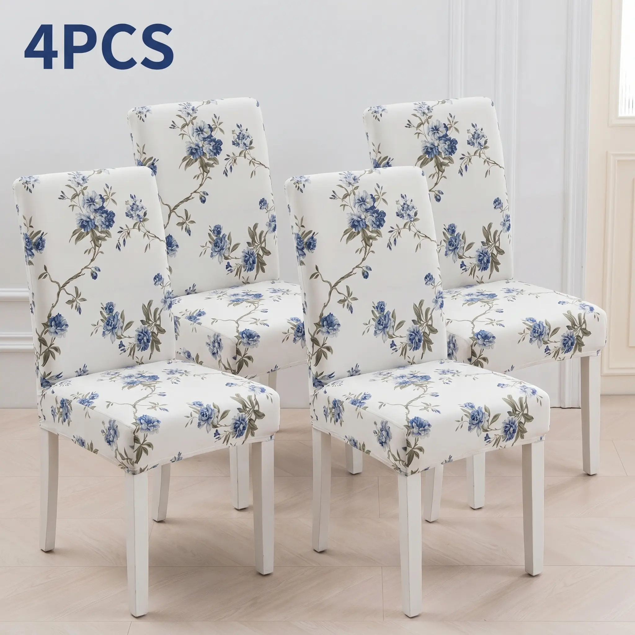 4/6PCS Stretch Floral Dining Chair Covers, Universal Elastic Printed Chair Slipcovers, Washable Removable Furniture Protectors sohochic