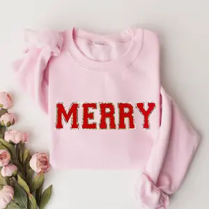 Merry Chenille Patch Sweatshirt, Christmas Gift, Holiday Sweater, Retro Christmas Shirt, Christmas Sweatshirt for Woman KW