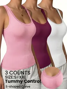 Women's Lace Trim Sports Bra, Seamless Compression Shapewear, Elegant Casual Style, Tummy Control, Ideal for Fitness, Cycling, Yoga, Running, All Seasons