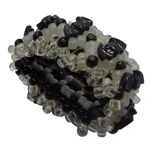 Kandi 3d Cuff-Black Bats Beads-Black/White/Glow White/White- EDC Rave Bracelet