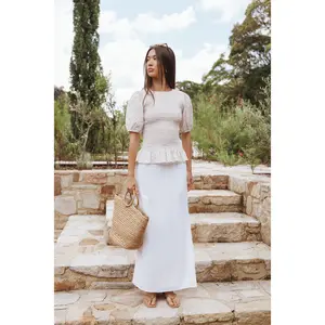 Madison Linen Column Skirt - White