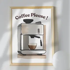 Espresso Machine Wall Art – Minimalist Coffee Bar Decor for Kitchen or Cafe, Unframed