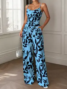 Women's Floral Print Casual Jumpsuit, Long Sleeve One-Piece Romper, Elegant All-Over Print Design, Perfect for Daily Wear &