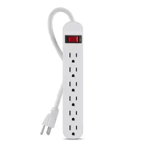 Belkin 6-Outlet Power Strip Surge Protector, on-off switch, long 5 foot heavy duty cord, high quality, durable, white.