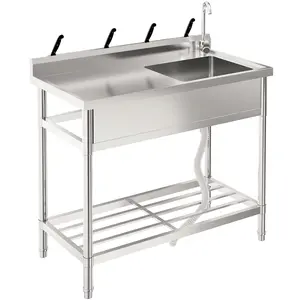 Stainless Steel Utility Sink,39 Inch Single Bowl Free Standing Sink with Workbench, Faucet & Hot & Cold Water Plumbing for Laundry Room,Kitchen,Garage,Workshop,Outdoor Use,Deep Basin