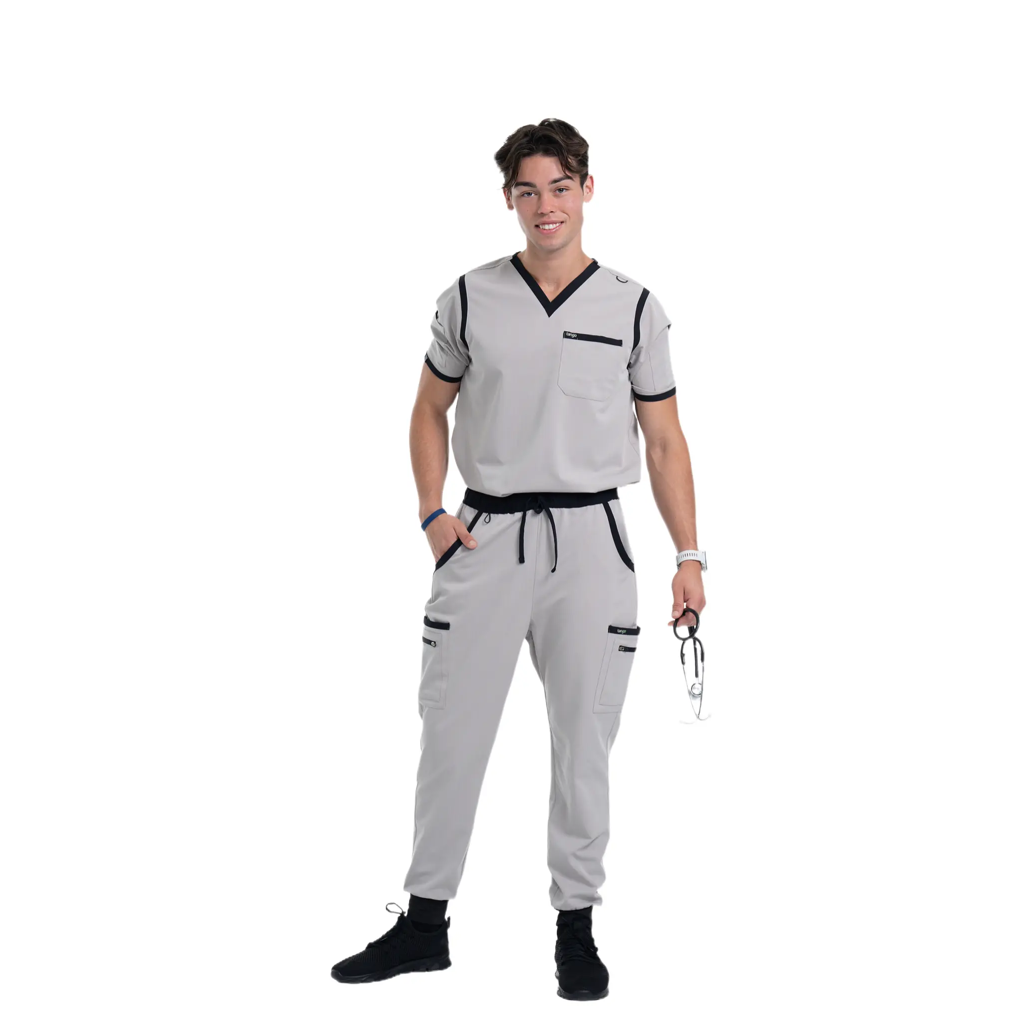 Men's Grey / Black Jogger Scrub Pants