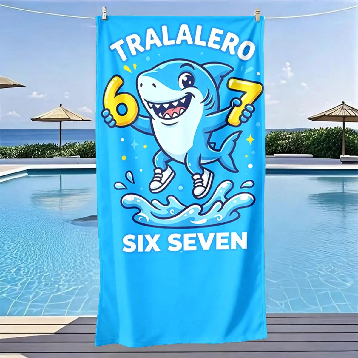 Cartoon Shark Theme Fun Design Beach Towel, Quick-Dry Ultra-Soft Polyester Fiber, Multi-Purpose Yoga Travel Swimming Camping, Large Size, Quick Drying Towels
