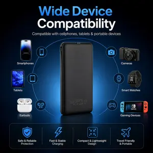 LEEVOD Slim Travel Battery Pack 10000mAh QC3.0 USB C PD Fast Charging with Smart IC, 3 Output 2 Input External Battery Pack for iPhone Android Smartphone Chargeable 4 LED Lights & Certified Safe Protection Power Bank