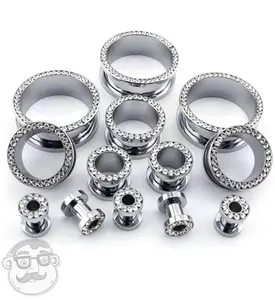 Stainless Steel CZ Bling Ear Tunnels