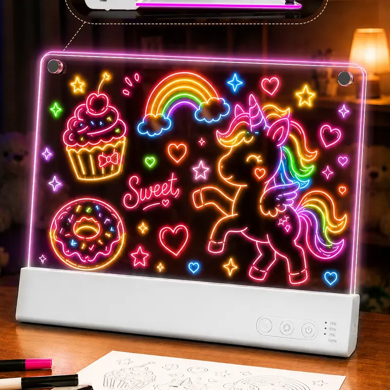 SEEKID 2-Layer LED Drawing Board for Kids, Unique Dynamic Light Effect Design, 16-Inch Rechargeable Glow Doodle Pad with 9 Light Effects, 7-Color Neon Display, Gift for Boys Girls