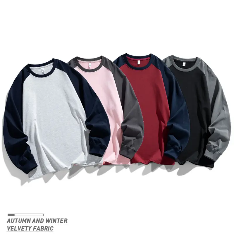 Men’s drop-shoulder color-block long-sleeve T-shirt, black/gray contrast, casual base layer top