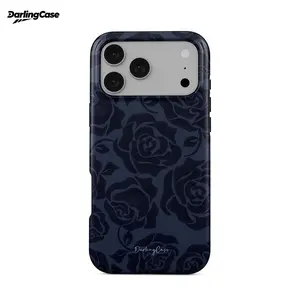 DarlingCase Navy Blue Rose Phone Case for iPhone 17 Pro Max 16 Pro 15 14 13 12 11 8 7 X XS Max Luxury Dark Floral Tonal Midnight Blue Elegant Aesthetic Design, Military-Grade Drop Protection Shockproof Anti-Scratch Cover, Unique Gift for Women Girls