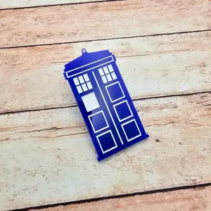 TARDIS Inspired Blue Acrylic Police Box Pin, Doctor Who Sci Fi Brooch