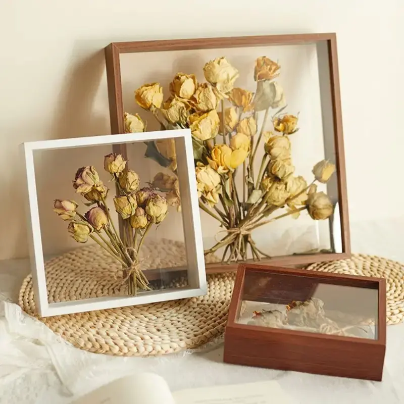 Wood Dry Flower Display Frame INS Clear Bouquet Display Box Wall Mount Flower Specimen Storage Frame Home Decor