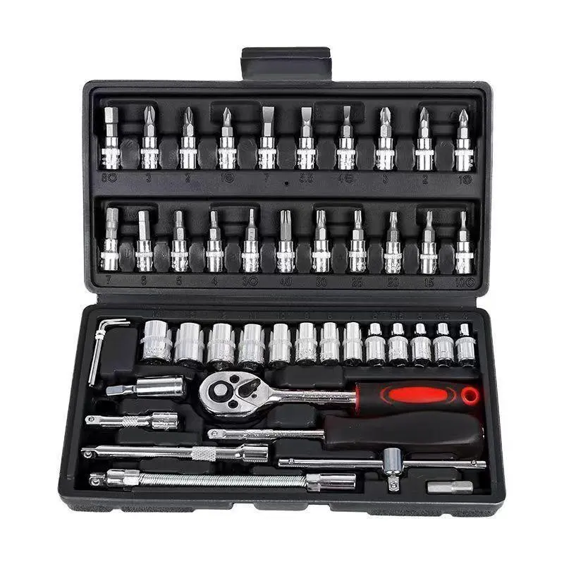Beginner-Friendly Car Tool Kit, Complete Ratchet and Socket Set in Durable Metal Case, Essential Automotive Tools for Beginners, Ratcheting Wrench Set